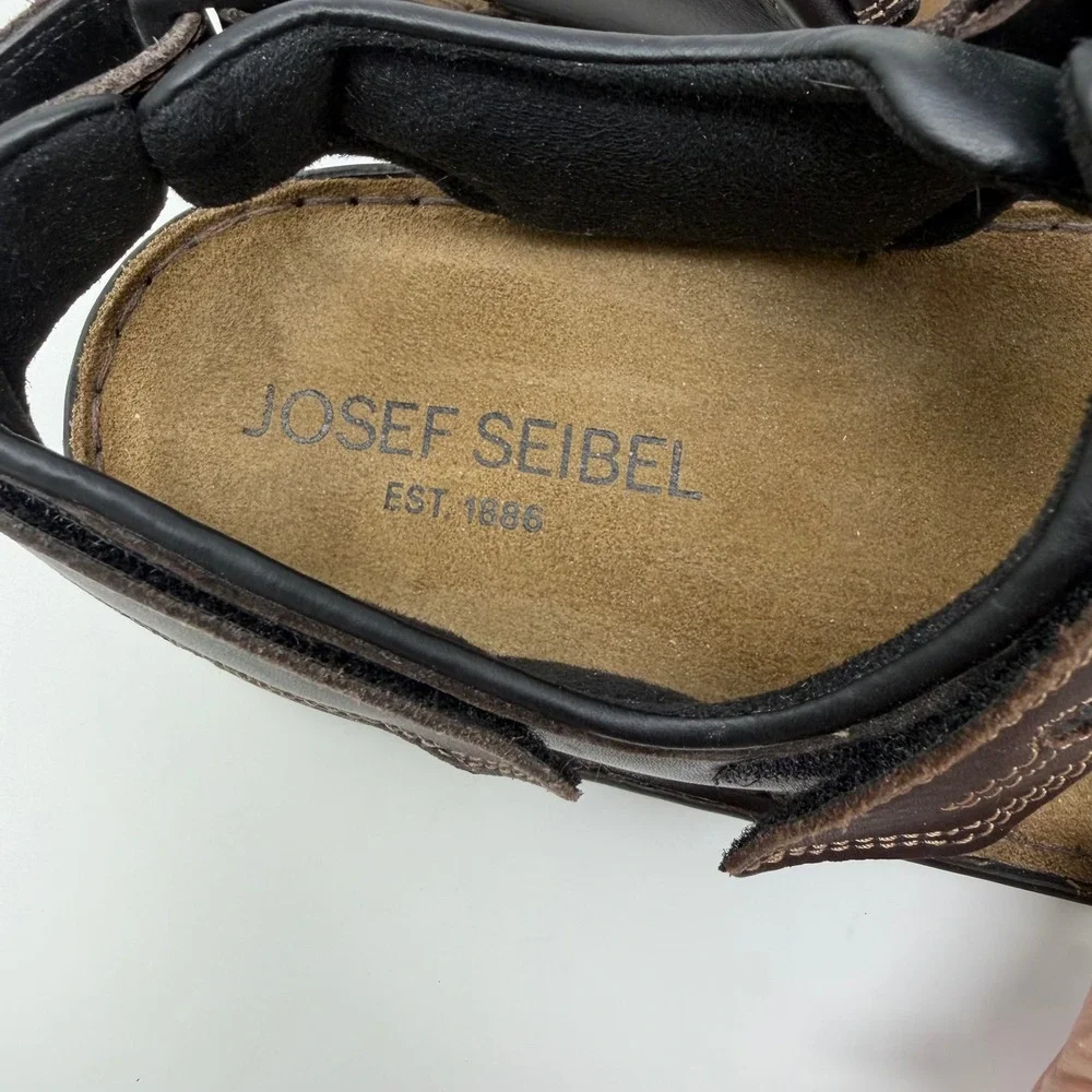 Josef Seibel Mens 44 US Brown Leather Adjustable Strap Sport Sandals Gorpcore